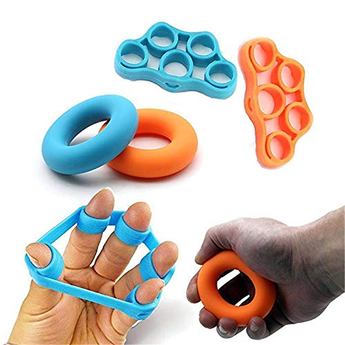 MUXItrade 4 pcs Estiramiento de Dedo Hand Exerciser, Juego Ejercitador del Dedo Guitarra Dedo Strengtheners Y La Escalada En Roca Grips Workout, (2pcs Hand Grip Strengthener and 2pcs Finger Stretcher)