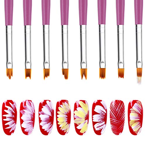 Mwoot 8 Pcs Set de Cepillo de Esmalte Uñas (Pluma de Fototerapia), Gel Gradient Nail Art Brush, Cepillo uñas pinceles para decoración de uñas, Nail Art acrílico pintura GEL dibujo diseño cepillo