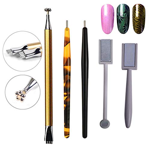 Mwoot Set de 5 Palos Imán Magnético Stick de Alta Calidad, Perfectas Efecto de Ojo de Gato DIY Nail Art Herramientas para Uñas Polaco Polvo, Imán del Uñas, Uñas del arte del ojo de gato 3D