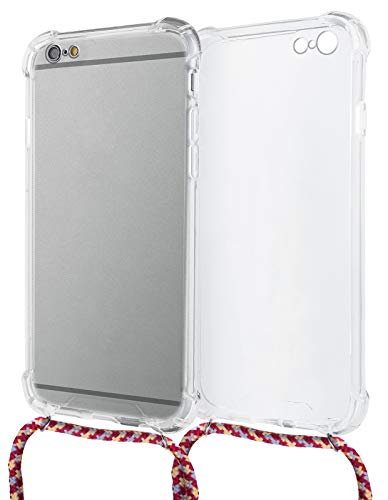 MyGadget Funda Transparente con Cordón para Apple iPhone 6 Plus / 6s Plus - Carcasa Cuerda y Esquinas Reforzadas en Silicona TPU - Case y Correa - Multicolor