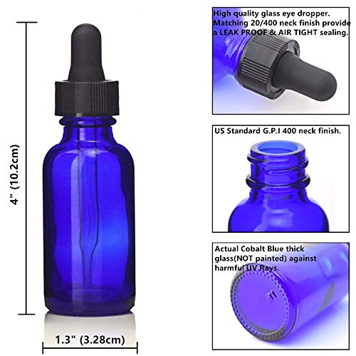 N / A Botella con cuentagotas de Vidrio, 12 Botellas de Aceite Esencial portátiles 30 ml / 1 oz Azul Cobalto con goteros, aptas para Colonia/Perfume/Viaje