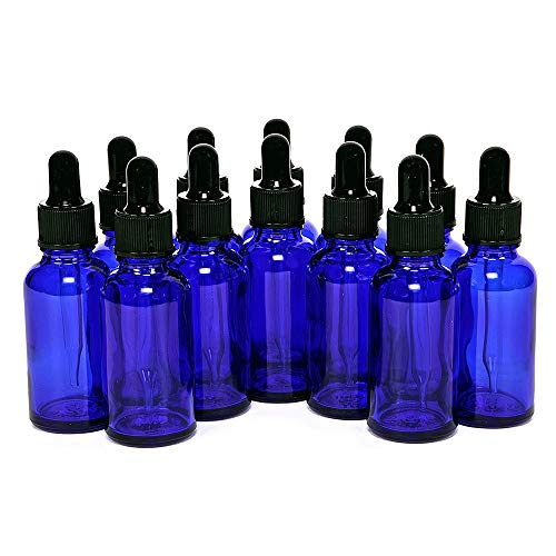 N / A Botella con cuentagotas de Vidrio, 12 Botellas de Aceite Esencial portátiles 30 ml / 1 oz Azul Cobalto con goteros, aptas para Colonia/Perfume/Viaje