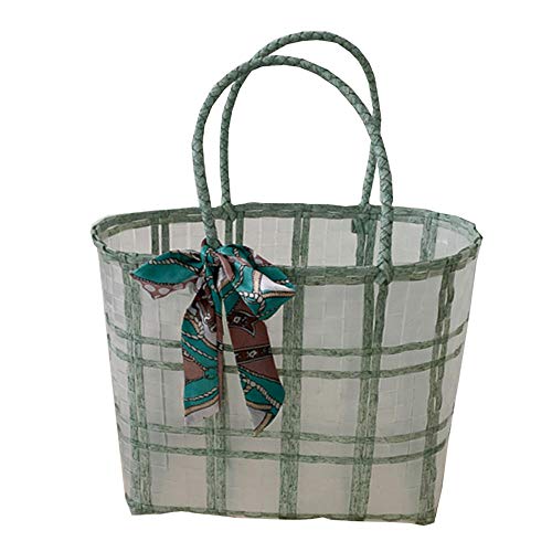 “N/A” Bolso Tejido De Playa De Vacaciones A La Moda Y Duradero, Gran Capacidad, Cesta De Almacenamiento, Bandolera, Bolso De Seda, Bufanda-Tuba Verde_Los 46Cm * 14Cm * 30Cm