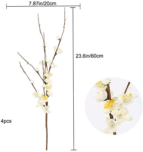 NAHUAA 4Pcs Ramas Artificiales de Flor de Cerezo 60cm Tallos de Flores Falsas Blanco para Casa Jardín Oficina de Fiesta Dormitorio Decoración de La Boda Mesa Centros de Mesa