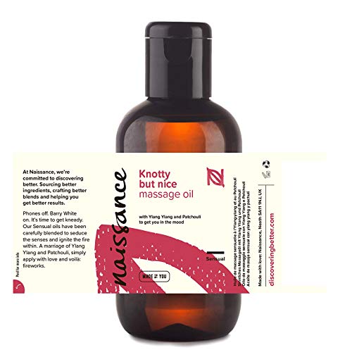 Naissance"Knotty but Nice" - Aceite de Masaje Sensual – 100ml - Base de aceite de semillas de uva con aceites esenciales de ylang ylang, pachuli, salvia, naranja, pomelo, incienso, pimienta.