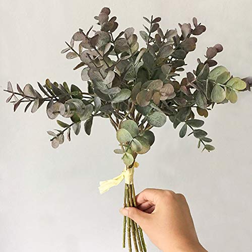 NAttnJf Artificiales Flores Eucalipto Artificial 1 Ramo de Plantas Artificiales de Hoja Falsa de eucalipto para el Banquete de Boda de Bricolaje decoración para el hogar Gris Morado