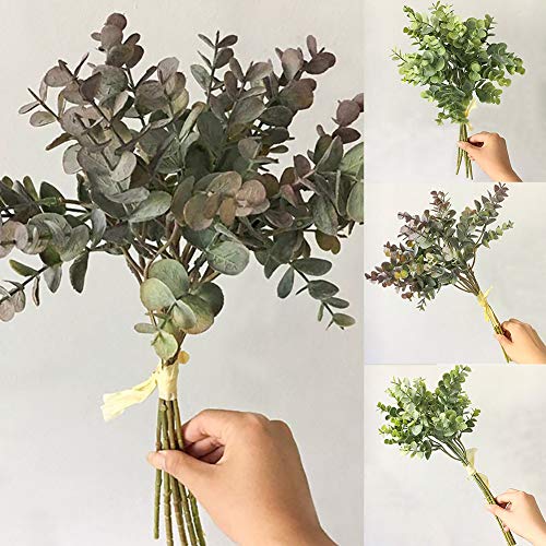 NAttnJf Artificiales Flores Eucalipto Artificial 1 Ramo de Plantas Artificiales de Hoja Falsa de eucalipto para el Banquete de Boda de Bricolaje decoración para el hogar Gris Morado