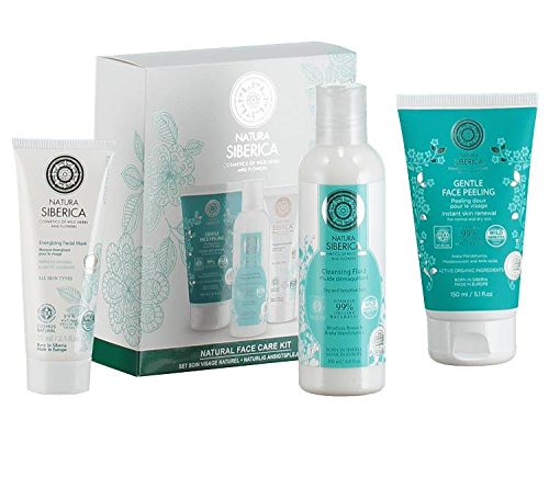 NATURA SIBERICA - Set para la belleza de la cara - Ideal para la piel más sensible - Contiene Leche Detergente/Limpiador 250 ml Demaquillante, Scrub Douce150 ml, Máscara energizante75 ml.