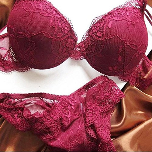 Nature Mujer Delgado De encaje Push Up 3/4 Taza de Sujetador y Bragas Conjuntos, Vino rojo, talla 85 EU/ 100B ES