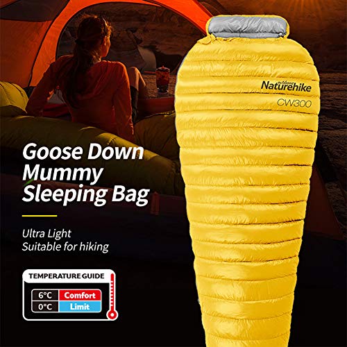 Naturehike Outdoor Down Momia Saco de Dormir 750FP Super Calido Camping Ultraligero Saco de Dormir de Invierno 1 Persona para Senderismo Senderismo(Amarillo)