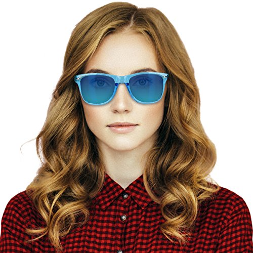 Navaris Gafas de sol UV400 - Gafas de madera para hombre y mujer - Gafas de sol con patillas de madera - Azul