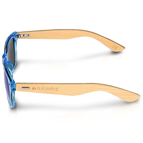 Navaris Gafas de sol UV400 - Gafas de madera para hombre y mujer - Gafas de sol con patillas de madera - Azul