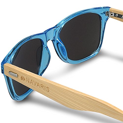 Navaris Gafas de sol UV400 - Gafas de madera para hombre y mujer - Gafas de sol con patillas de madera - Azul