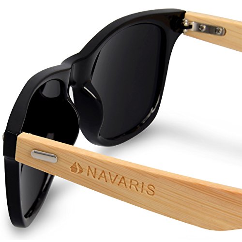 Navaris Gafas de sol UV400 - Gafas de madera para hombre y mujer - Gafas de sol con patillas de madera - Negro