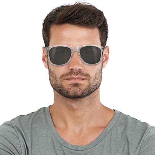 Navaris Gafas de sol UV400 - Gafas de madera para hombre y mujer - Gafas de sol con patillas de madera - Transparente y gris