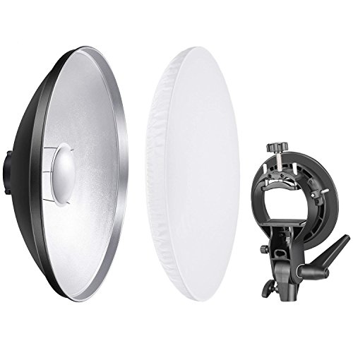 Neewer Foto Estudio 16 Pulgadas/41 Centímetros Plato Belleza Reflector Iluminación Aluminio con Difusor Blanco y Soporte Tipo Speedlite Tipo S Soporte Bowens para Nikon Canon Sony y Otras Cámaras DSLR