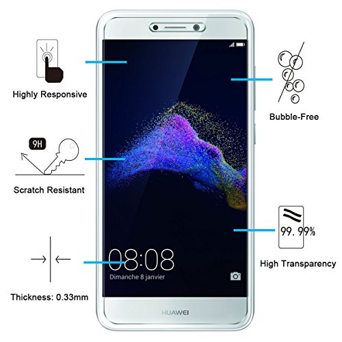 NEW'C 2 Unidades, Protector de Pantalla para Huawei P8 Lite 2017, Antiarañazos, Antihuellas, Sin Burbujas, Dureza 9H, 0.33 mm Ultra Transparente, Vidrio Templado Ultra Resistente