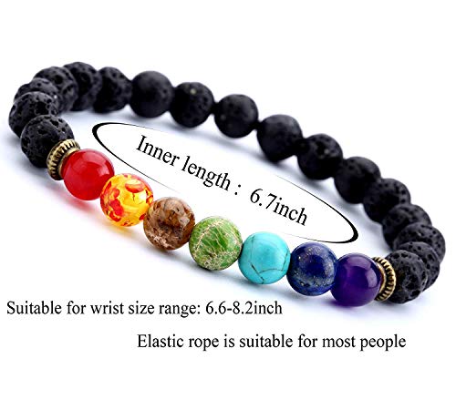 NewChiChi Pulsera de cuentas de lava, 8mm Aceite esencial Difusor Obsidiana Roca Elástica Yoga Ágata Cuentas Pulseras, Piedra natural para curar, Meditación, Aterrizaje, Confianza en sí mismo, Aromath