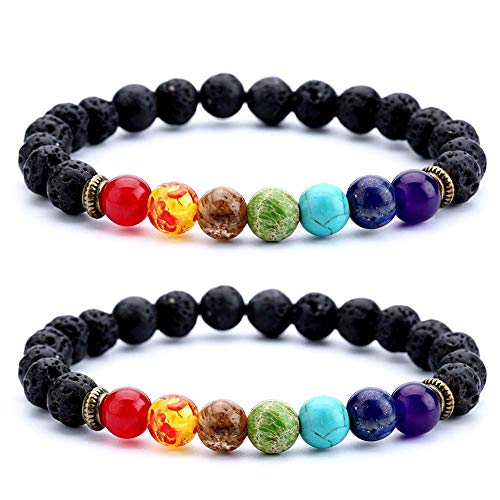 NewChiChi Pulsera de cuentas de lava, 8mm Aceite esencial Difusor Obsidiana Roca Elástica Yoga Ágata Cuentas Pulseras, Piedra natural para curar, Meditación, Aterrizaje, Confianza en sí mismo, Aromath