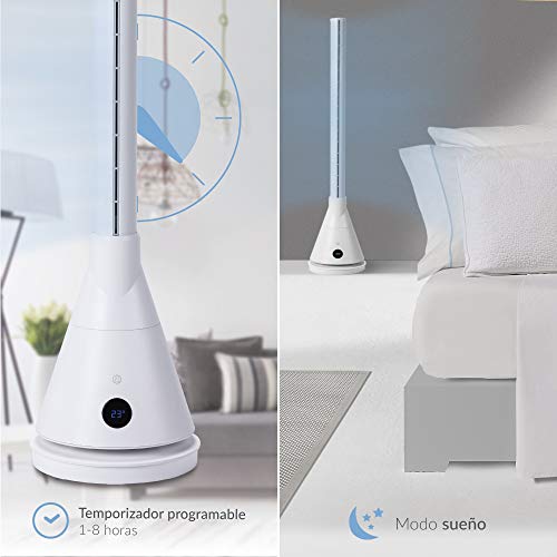 Newteck Ventilador de Torre Dual 365, Ventilador Sin Aspas, Calefactor Cerámico, Altura 101 cm, Mando a Distancia, Oscilante, Termostato, 9 Niveles, Temporizador 8h, Temp. Ajustable, Táctil, 1800W