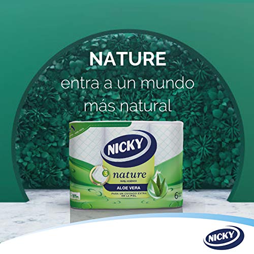 Nicky Nature Papel Higiénico | 6 rollos | 3 capas, 170 servicios por rollo | Enriquecido con loción de Aloe Vera | Papel 100% certificado FSC®