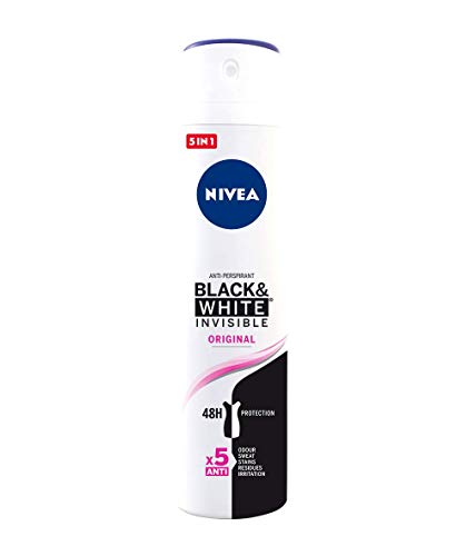 NIVEA Black & White Invisible Original Spray (1 x 200 ml), desodorante antimanchas de cuidado femenino, desodorante invisible para proteger la piel y la ropa