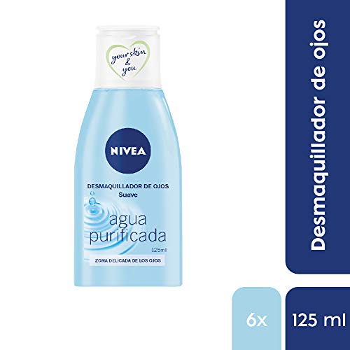 NIVEA Desmaquillador de Ojos Suave en pack de 6 (6 x 125 ml), líquido desmaquillante ideal para pieles sensibles, limpiador facial que cuida las pestañas