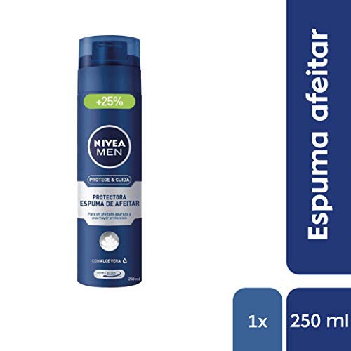 NIVEA MEN Protege & Cuida Espuma de Afeitar Protectora (1 x 250 ml), espuma facial con tecnología Ultra Glide, cuidado facial sin irritaciones para todo tipo de piel