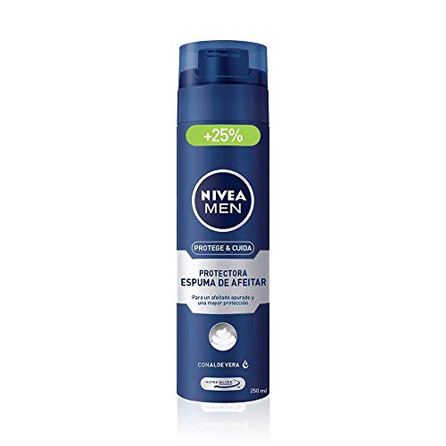 NIVEA MEN Protege & Cuida Espuma de Afeitar Protectora (1 x 250 ml), espuma facial con tecnología Ultra Glide, cuidado facial sin irritaciones para todo tipo de piel