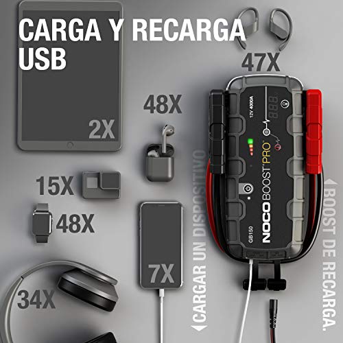 NOCO Boost Pro GB150, Paquete de arrancador de batería de Coche de Litio portátil ultraseguro de 4000 amperios y 12 voltios, para Motores de Gasolina y diésel de hasta 10 litros, Negro