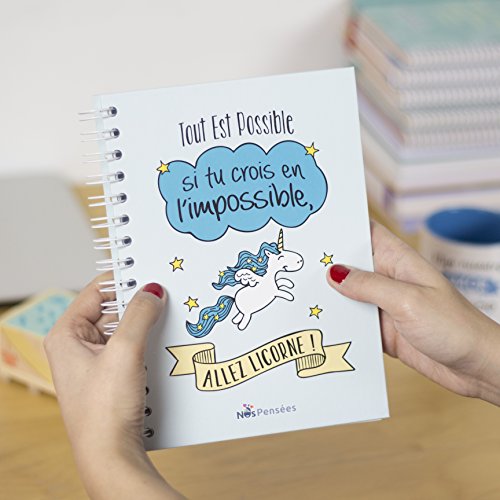 Nos pensées - Cuaderno tamaño A5 - Frase y dibujo divertido (Diseño Unicornio) (Francés)