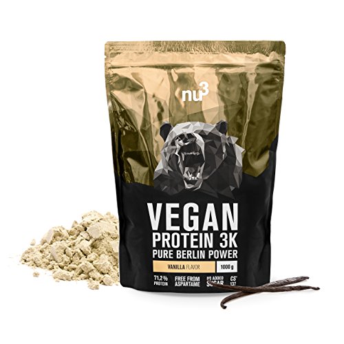 nu3 Proteína Vegana 3K - 1kg de Fórmula - 72,5% de Proteína a Base de 3 Componentes Vegetales - Proteínas Para el Crecimiento de la Masa Muscular con Delicioso Sabor Vainilla