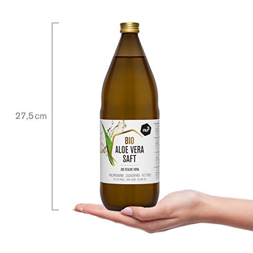 nu3 Zumo de Aloe Vera Orgánico - 1L en botella de cristal - Gel de aloe vera puro - Jugo de aloe vera 100% ecológico - Ideal para bebidas refrescantes - Detox, vegan, natural y sin diluir