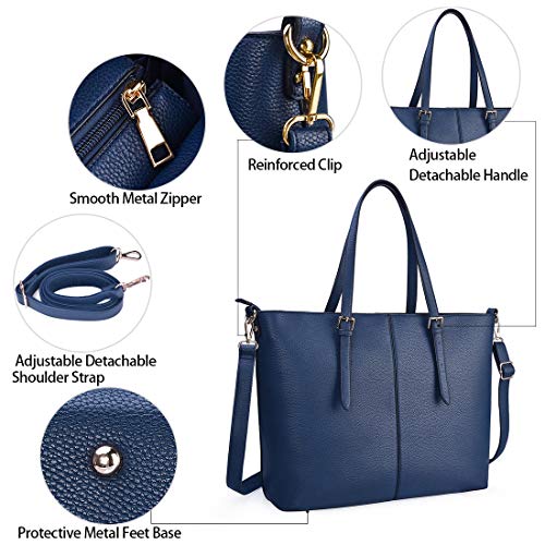 NUBILY Bolsos de Mujer Bolso para Portatil 15.6 Pulgadas Bolso Grande Bolso Tote Bolso de Hombro Bolso Shopper Bolso de Cuero Azul