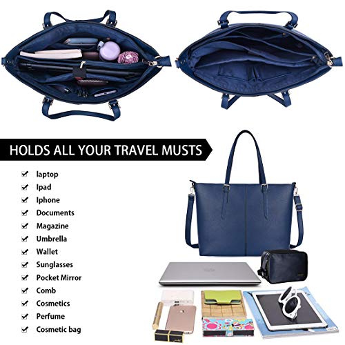 NUBILY Bolsos de Mujer Bolso para Portatil 15.6 Pulgadas Bolso Grande Bolso Tote Bolso de Hombro Bolso Shopper Bolso de Cuero Azul