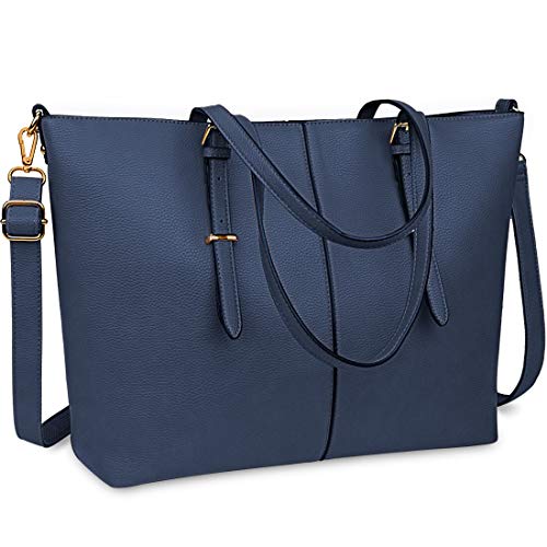 NUBILY Bolsos de Mujer Bolso para Portatil 15.6 Pulgadas Bolso Grande Bolso Tote Bolso de Hombro Bolso Shopper Bolso de Cuero Azul