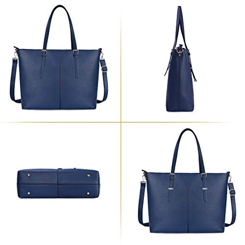 NUBILY Bolsos de Mujer Bolso para Portatil 15.6 Pulgadas Bolso Grande Bolso Tote Bolso de Hombro Bolso Shopper Bolso de Cuero Azul