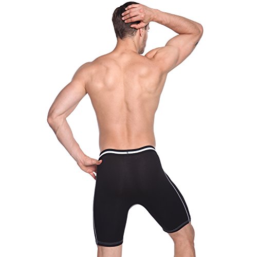 Nuofengkudu Hombre Pack de 3 Bóxers Largo Briefs Calzoncillos Ajustados Bulge Braguitas Deportivo Running Elastico Suave Algodon Boxershorts Gifts Negro Talla M Cintura 68CM-76CM