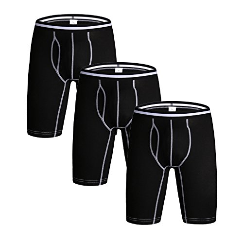 Nuofengkudu Hombre Pack de 3 Bóxers Largo Briefs Calzoncillos Ajustados Bulge Braguitas Deportivo Running Elastico Suave Algodon Boxershorts Gifts Negro Talla M Cintura 68CM-76CM