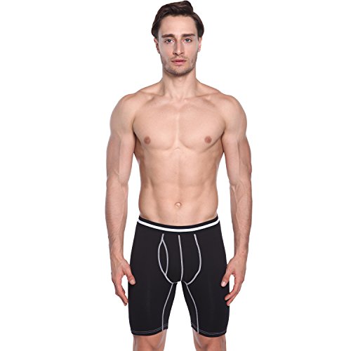 Nuofengkudu Hombre Pack de 3 Bóxers Largo Briefs Calzoncillos Ajustados Bulge Braguitas Deportivo Running Elastico Suave Algodon Boxershorts Gifts Negro Talla M Cintura 68CM-76CM