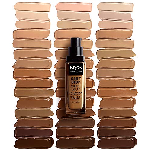 NYX Professional Makeup - Base de Maquillaje Can't Stop Won't Stop Full Coverage Foundation, Larga Duración, Waterproof, Fórmula Vegana, Acabado Mate, Tono: Medium Buff