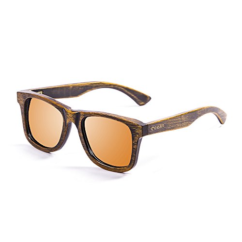 Ocean Sunglasses Wood Victoria - Gafas de Sol polarizadas de Bambú - Montura : Negro - Lentes : Naranja Espejo (53002.2)