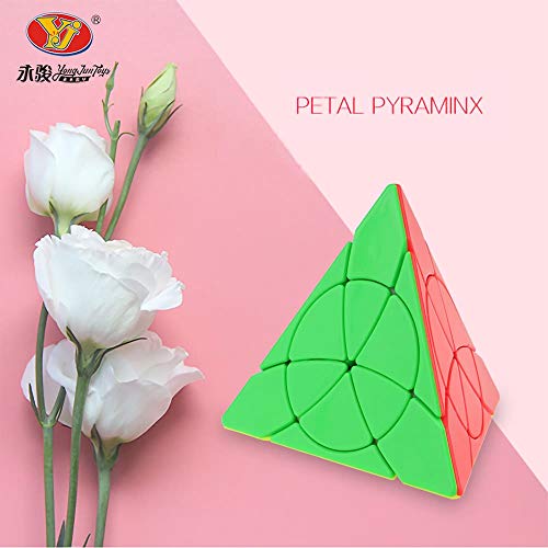 OJIN YongJun YJ Pétalo Pyraminx Cubo mágico Pirámide Triángulo Tetraedro de Cuatro Ejes Velocidad Puzzle Cubo Juguete de Cubo de Giro Suave con un trípode de Cubo (Sin Etiquetas)