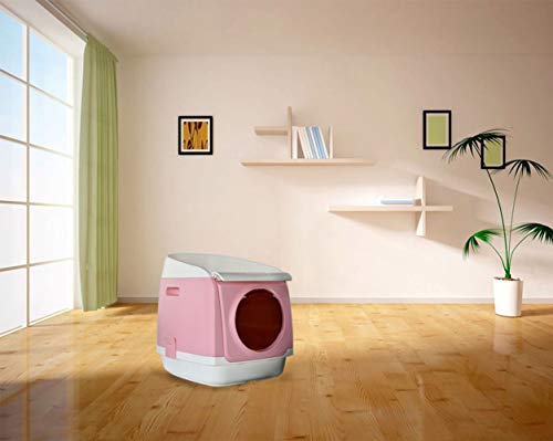 OMEM Caja de Arena para Gatos Plegable para El Hogar, Puerta Doble, Inodoro para Gatos a Prueba de Salpicaduras y Prueba de Olores (Rosa))