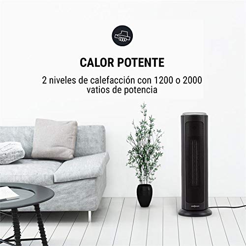 Oneconcept Heat Spire - Calefactor de Torre, Calentador Ventilador, Temporizador 8 h, Termostato, 3 velocidades, Oscilador, Calor Ajustable, Panel de Control táctil, Mando a Distancia, Negro