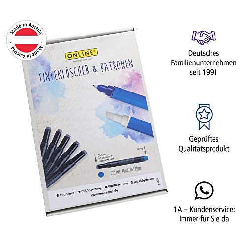 Online - Pack de 80 cartuchos de tinta y 8 borradores de tinta, cartuchos de tinta universales para pluma estilográfica Lamy y estándar, cartuchos de gran capacidad en azul real, borrables, lavables