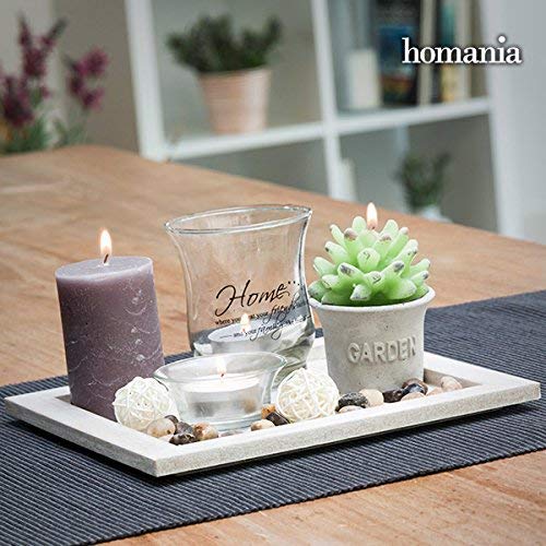 ootb Plato de Madera Home, con 2 portavelitas, 2 Velas & Piedras Decorativas, 20x20cm