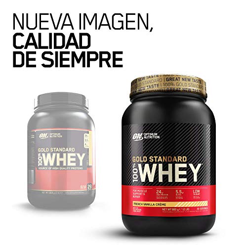 Optimum Nutrition ON Gold Standard 100% Whey Proteína en Polvo Suplementos Deportivos, Glutamina y Aminoacidos, BCAA, Crema de Vainilla Francesa, 30 Porciones, 900g, Embalaje Puede Variar