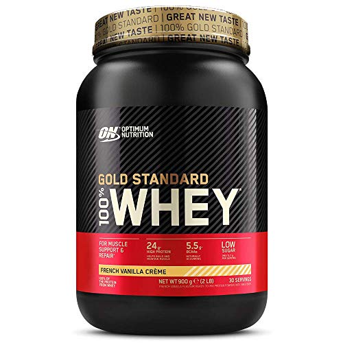 Optimum Nutrition ON Gold Standard 100% Whey Proteína en Polvo Suplementos Deportivos, Glutamina y Aminoacidos, BCAA, Crema de Vainilla Francesa, 30 Porciones, 900g, Embalaje Puede Variar