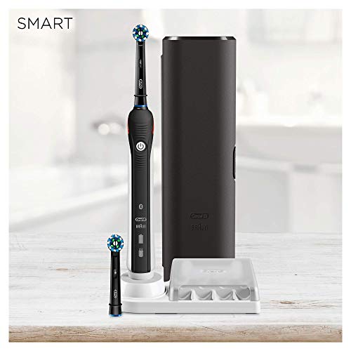 Oral-B Edición Diseño Smart 4 4500 Cepillo eléctrico recargable con tecnología de Braun, 1.mango conectado con Bluetooth, 1.cabezal de recambio, 1.estuche de viaje Exclusivo, Negro